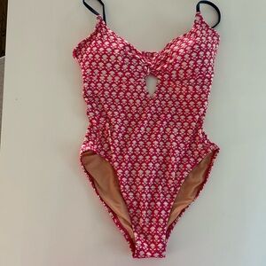 J. Crew Pink and White One Piece Swimsuit